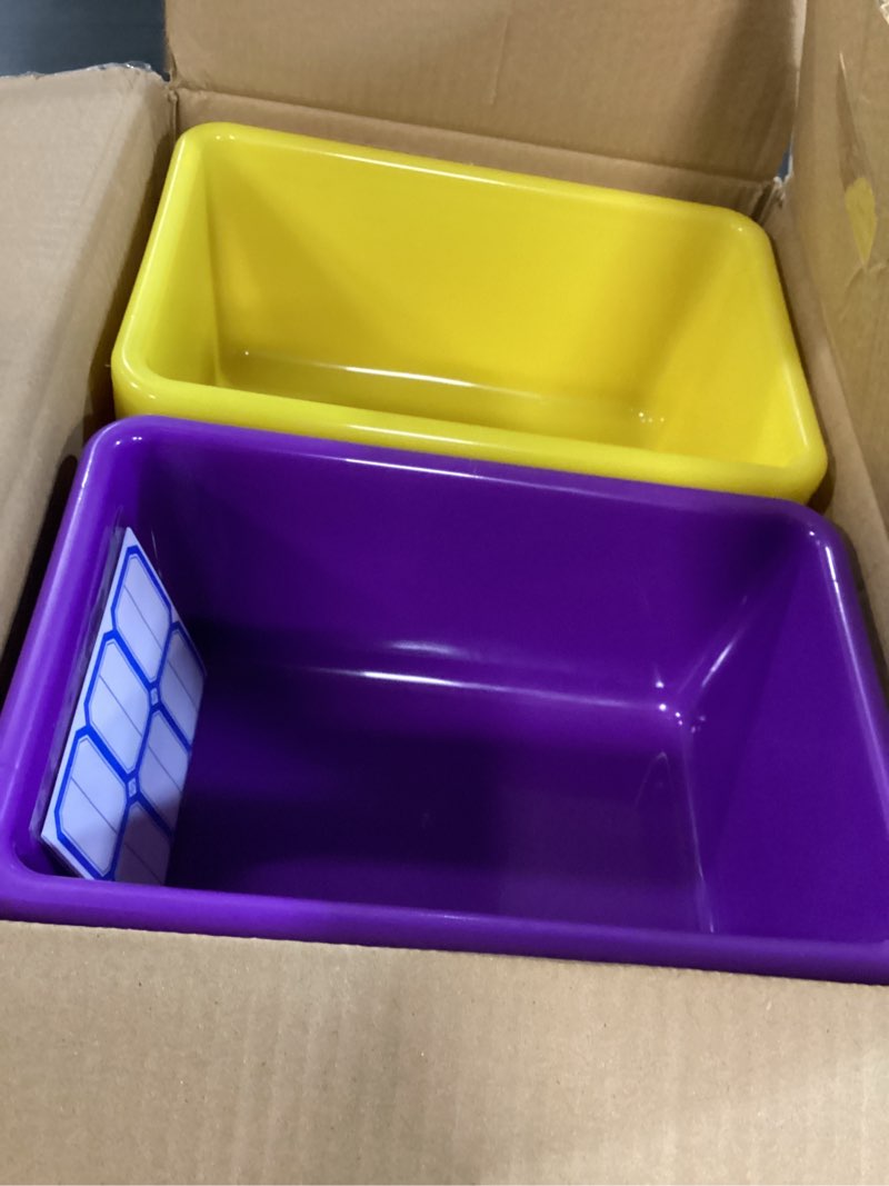 Condition photo showing Good Condition for Hoolerry 24 Pcs Plastic Cubby Storage Bins Classroom Cubby Organization with Self Adhesive Labels Bin Small Stackable Storage Containers Toy Book Box for School(11.5 x 7.5 x 5 Inch,Colorful) Colorful 11.5 x 7.5 x 5 Inch