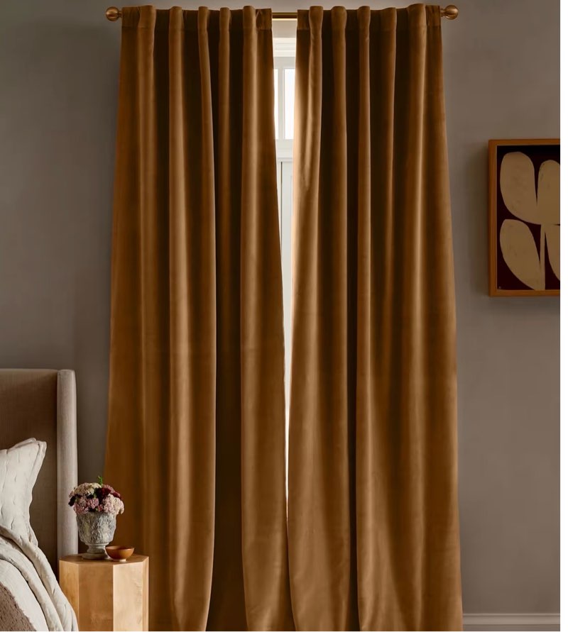 quince cotton velvet room darkening curtain - single panel 48”x84” camel