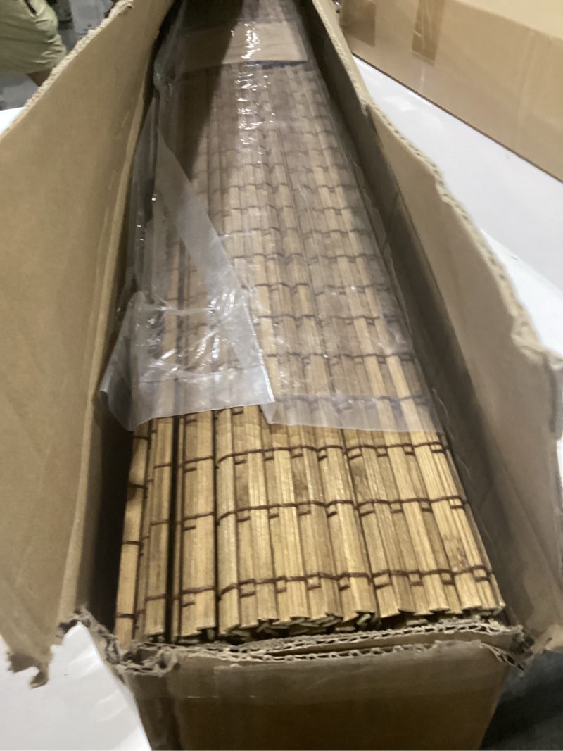Condition photo showing New/Like New for lazblinds cordless bamboo roman shades, privacy blinds for interior windows, room darkening roll up bamboo blinds for home & patio, 34.5" w x 64" h, highfield teak pricacy - highfield teak 34.5" w x 64" h