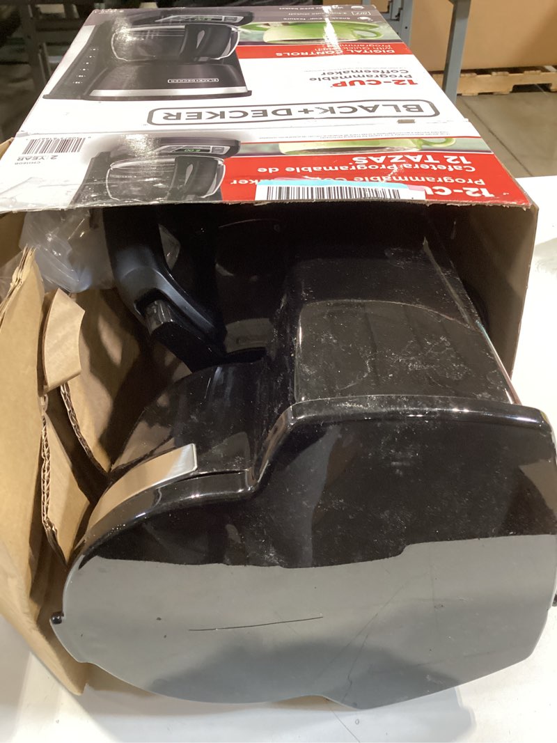 Condition photo showing Good Condition for black+decker 12-cup digital coffee maker, programmable, washable basket filter, sneak-a-cup, auto brew, water window, keep hot plate, black