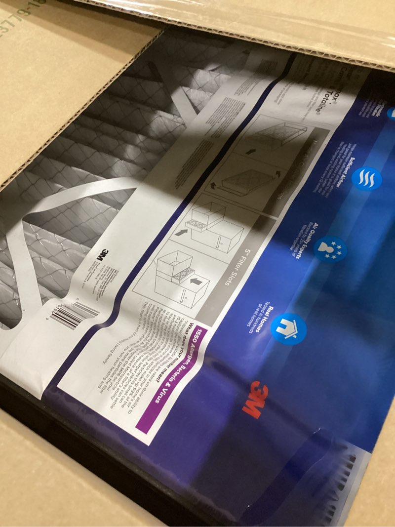 Condition photo showing As Is for Filtrete 20x25x5 AC Furnace Air Filter, MPR 1550, MERV 12, Fits Trion AirBear, CERTIFIED Asthma & Allergy Friendly, Electrostatic Air Cleaning Filter, 1-Pack (actual size 19.56 x 24.13 x 4.75) 4.7" x 24.2" x 19.6"