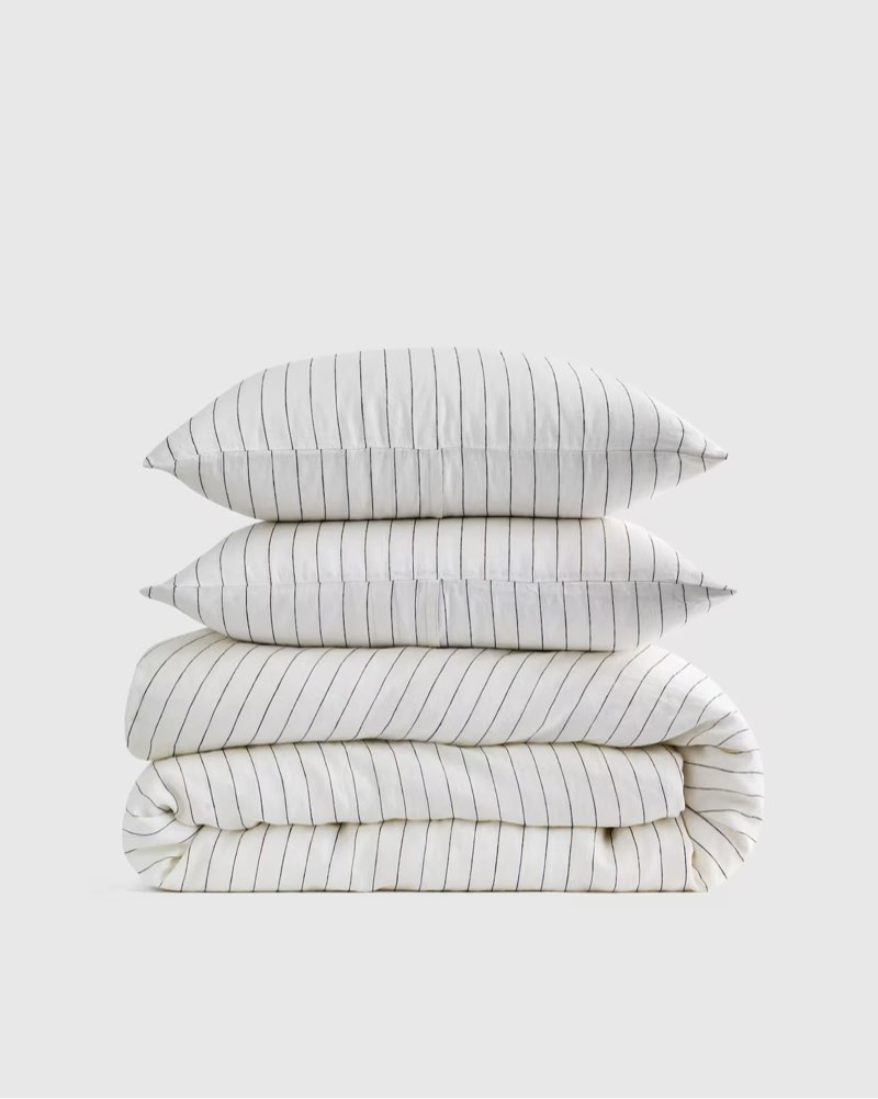 european linen stripe duvet cover set, pencil stripe, full/queen