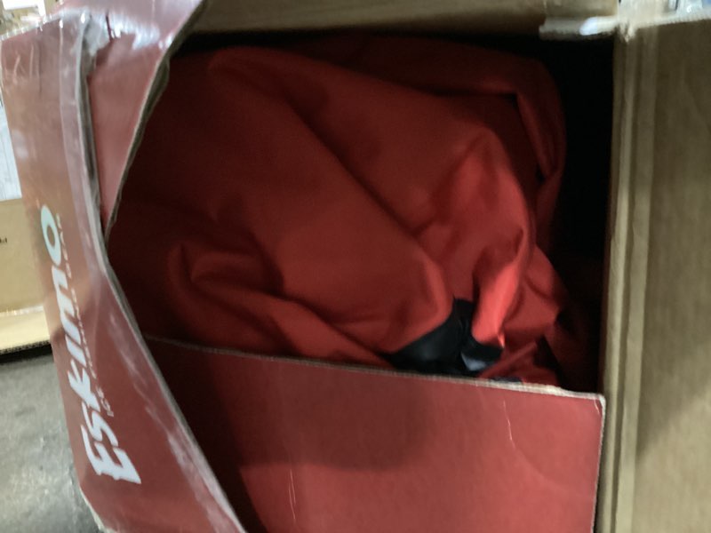 Condition photo showing As Is for Eskimo Outbreak Portable Pop-Up Ice Fishing Shelter, Stormshield Insulated Fabric, No Trip Door, Durable Hub Design, Deluxe Tie Downs, Red/Black Outbreak 850 Xd