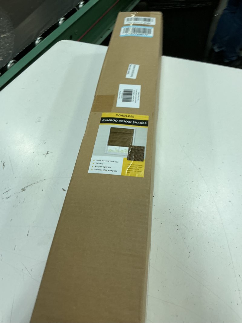 Condition photo showing New/Like New for unishades cordless bamboo roman shades for windows, blinds size (27.5" w ×64" h) colour (highfield teak) ?room darkening?highfield teak 27.5" w × 64" h