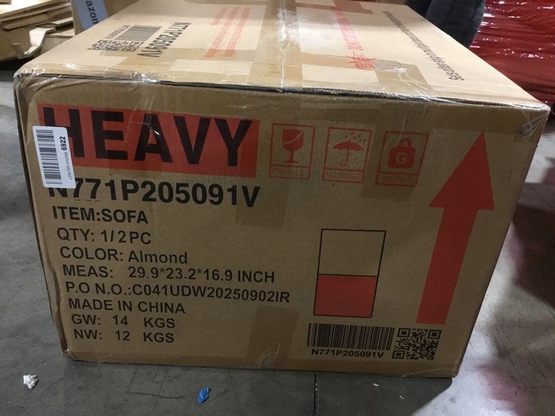 Condition photo showing As Is for (Incomplete, Box 1/2) Almad 2 Pieces Sofa Couch Set, Cozy 3-Seater Sofa and Loveseat for Living Room, Upholstered Couch Chair, Soft Seating Lounge Sofa with Wood Frame, Boucle Fabric, Almond