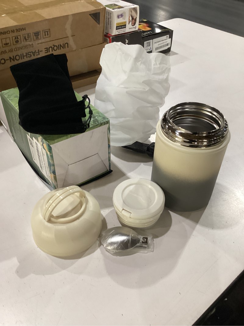 Condition photo showing New/Like New for Soup Thermo for Hot Food & Drinks, Thermo Lunch Box for Kids, 17oz Vacuum Insulated Food Container with Spoon&&Drawstring Bag, Soup Therm for Adults,Black&White White&Black