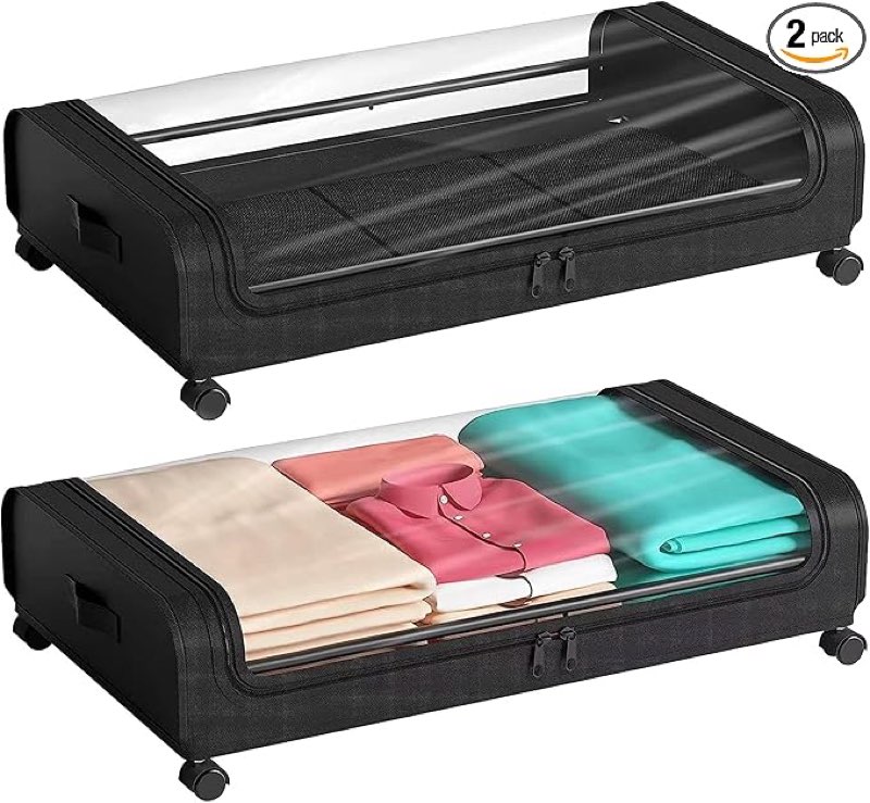under bed storage with wheels and lid, under bed rolling storage with xxl large capacity, under the bed storage for bedroom under bed storage containers for clothes shoe blanket toy book
