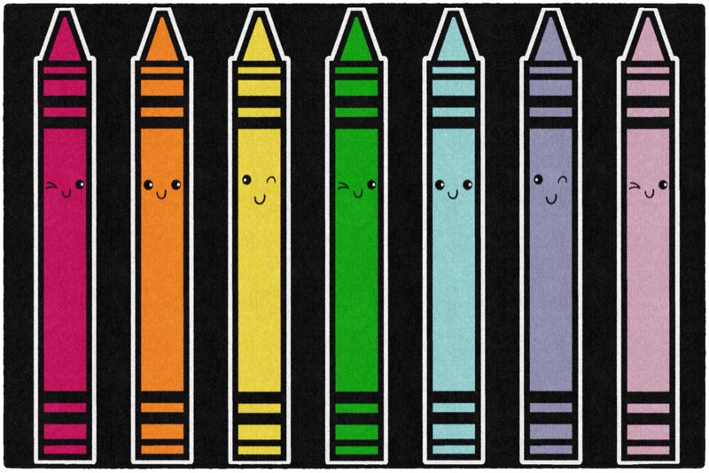 Flagship Carpets Schoolgirl Style School Days Crayons On Black Educational Area Rug for Kids Room, C