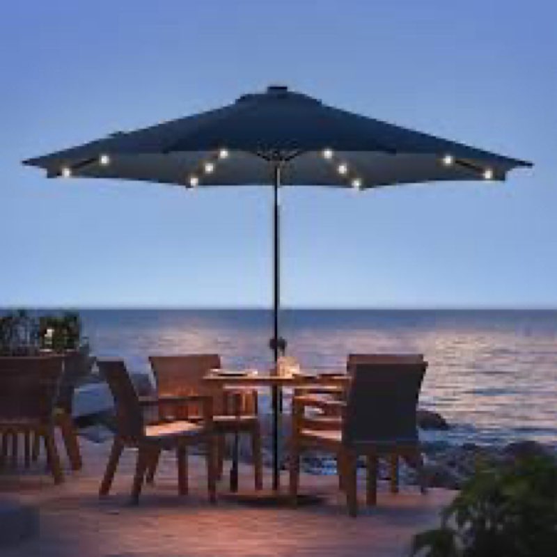 11 ft. Solar LED Lighted Market Patio Umbrella with Crank & Tilt