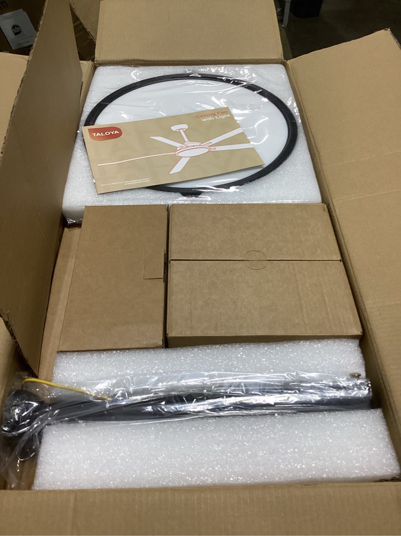 Condition photo showing Good Condition for TALOYA Large Ceiling Fans with Lights and Remote, Reversible Quiet DC Motor, 6 Speeds, 3CCT, Dimmable, 62 inch Black Modern Ceiling Fan for Patios, Living room, Bedroom, Farmhouse, Indoor, Outdoor Black 62inch Standard