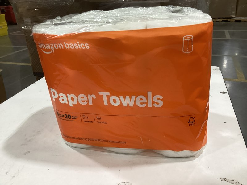 amazon basics 2-ply paper towel, flex sheets, 150 sheet per roll, 6 rolls, white