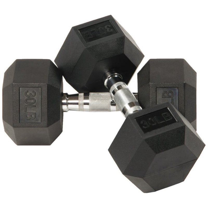 Rubber Encased Hex Weights Dumbbells 30lbs