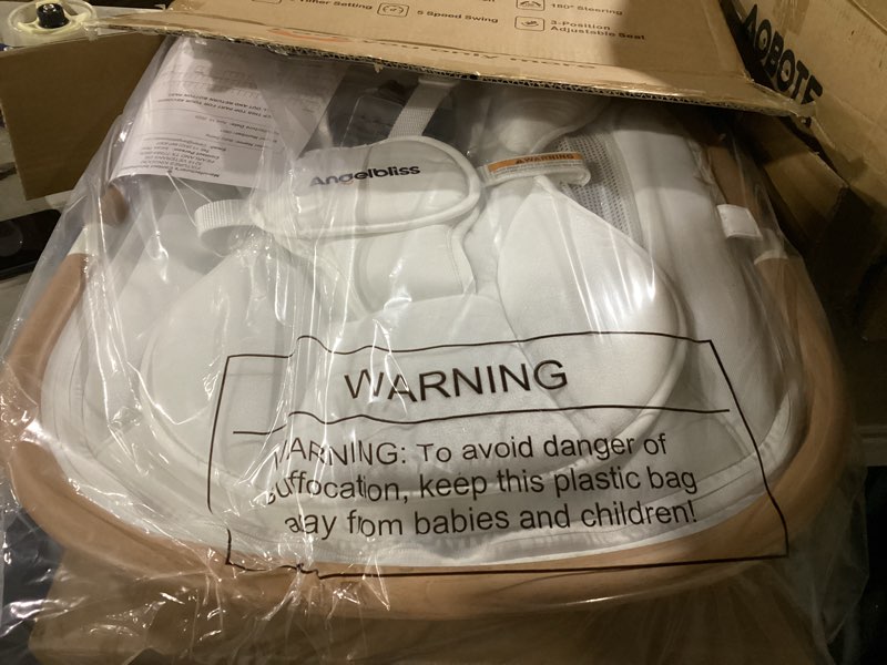 Condition photo showing New/Like New for angelbliss electric baby swing with cry detection, side-to-side motion, 5 speeds, 180 rotation, indoor swing for infants and toddlers (white)