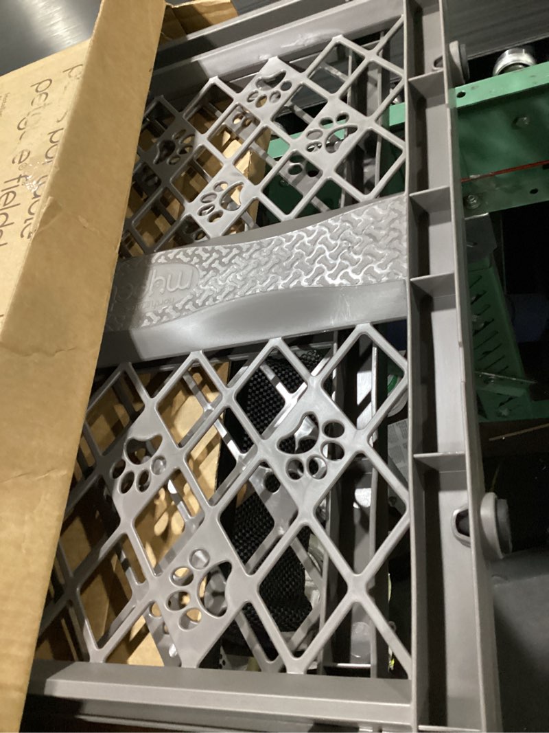 Condition photo showing Good Condition for mypet north states paws portable pet gate: 26-40" wide. pressure mount. no tools needed. made in usa, 23" tall, expandable, durable dog gates for doorways, fieldstone gray