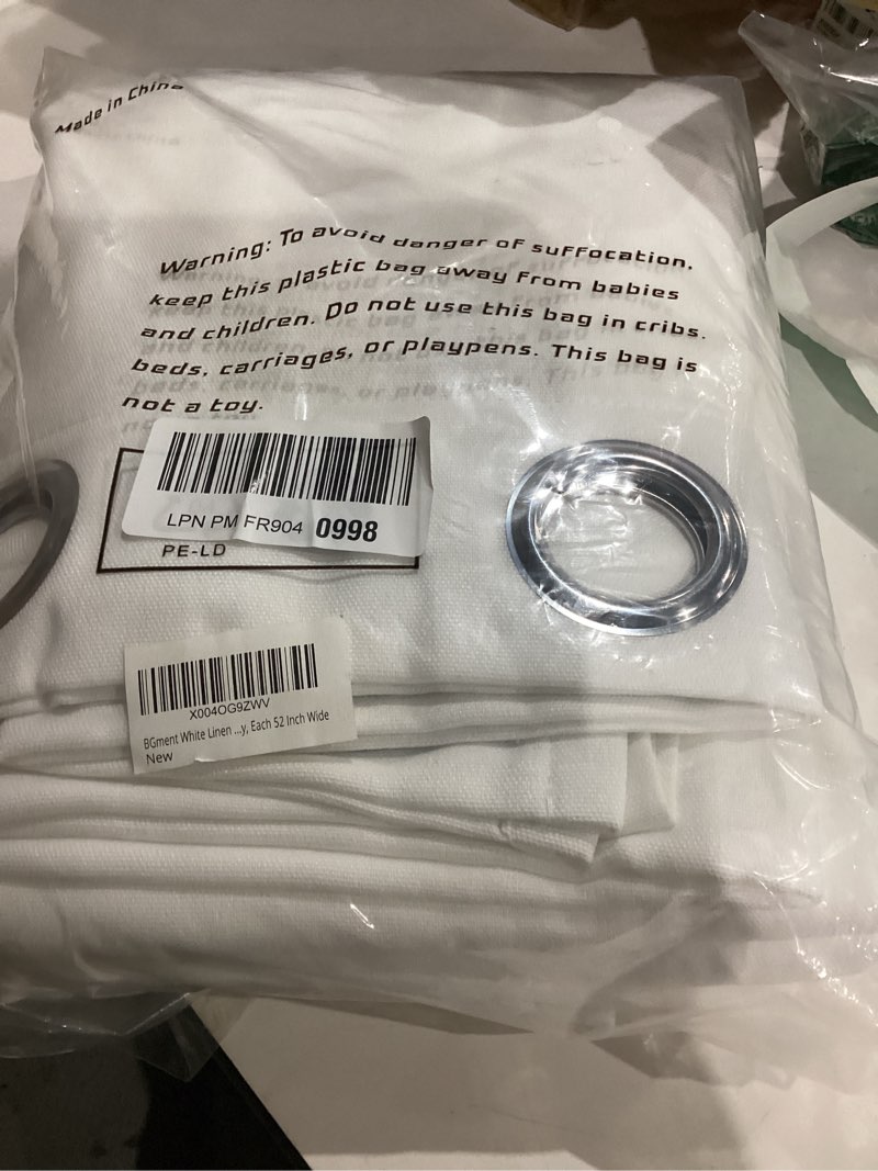 Condition photo showing As Is for BGment White Linen 90 Inch Length Curtains for Living Room 2 Panels Set, Non See Through Window Drapes with Grommet Light Filtering for Bedroom Privacy, Each 52 Inch Wide 52"W x 90"L (Pack of 2) White