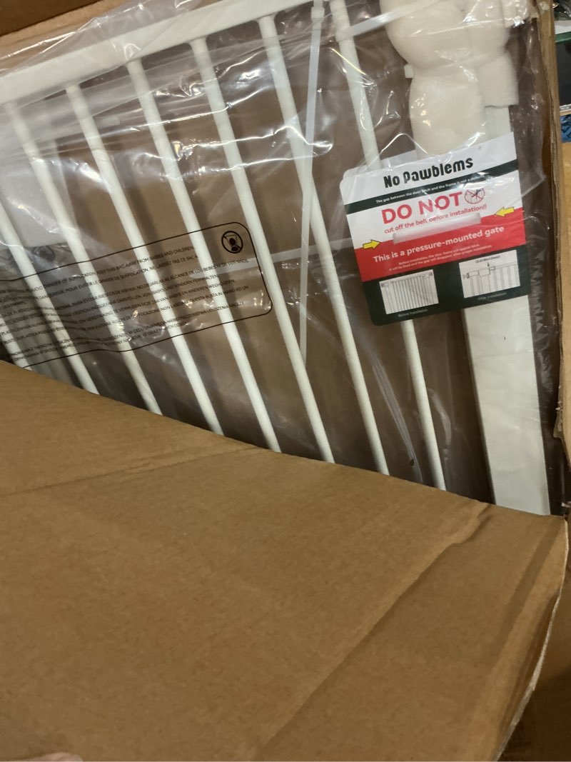 Condition photo showing Good Condition for no pawblems 55" extra tall pet gate for cat/dog, 29-40" wide auto close tall dog gate, 1.37" ultra narrow spacing, no drilling pressure mounted for doorways/hallways, white white - s10 55" tall, 29-40" wide
