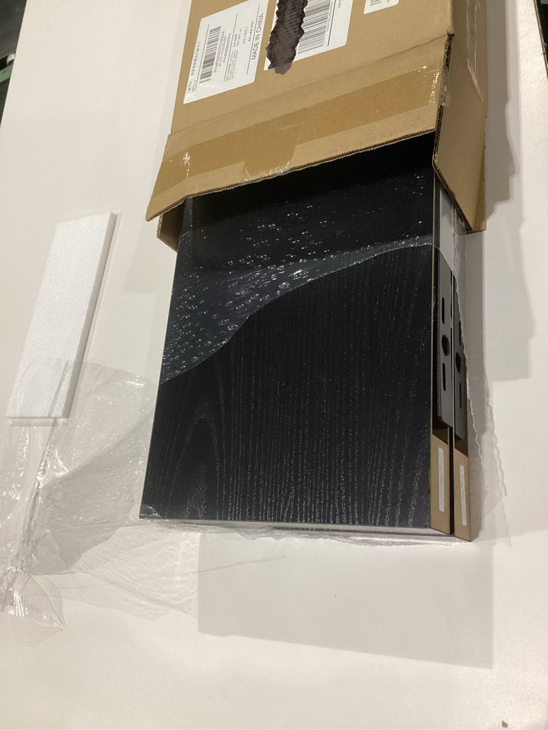 Condition photo showing New/Like New for Floating Shelves for Wall, 9.3" Deep Wall Mounted Wood Shelves for Bathroom, Bedroom, Living Room, Kitchen, Hanging Shelf for Books/Storage/Room Decor (Black, 24") Black 24" Set of 2