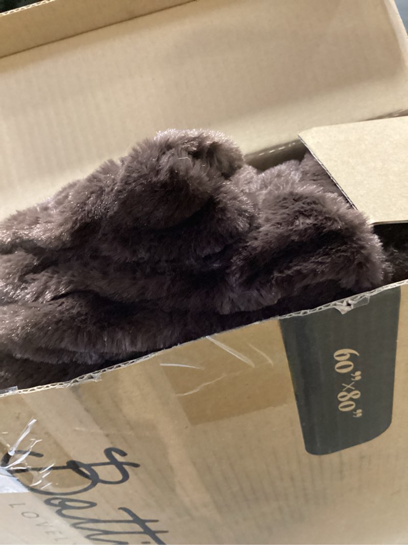 Condition photo showing Good Condition for BATTILO HOME Rust Brown Faux Fur Throw Blanket for Bed, Large Double Side Reversible Ruched Rabbit Fur Blanket for Couch, Living Room, Soft Warm Mink Cozy Blanket, 60x80 Inch