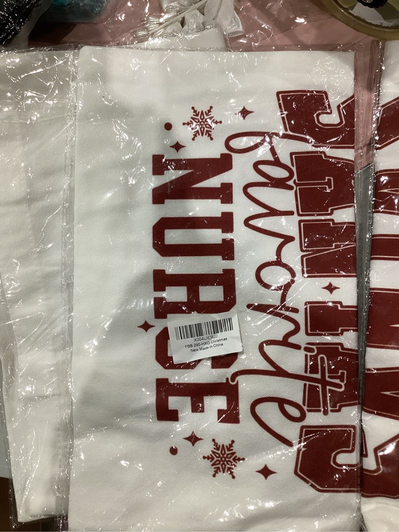 Condition photo showing New/Like New for Geondos Santa’s Favorite Nurse Christmas Tote Bag, Funny Holiday Canvas Bag for Nurses, Reusable Santa Nurse Gift Bags, Xmas Appreciation Present for Healthcare Workers