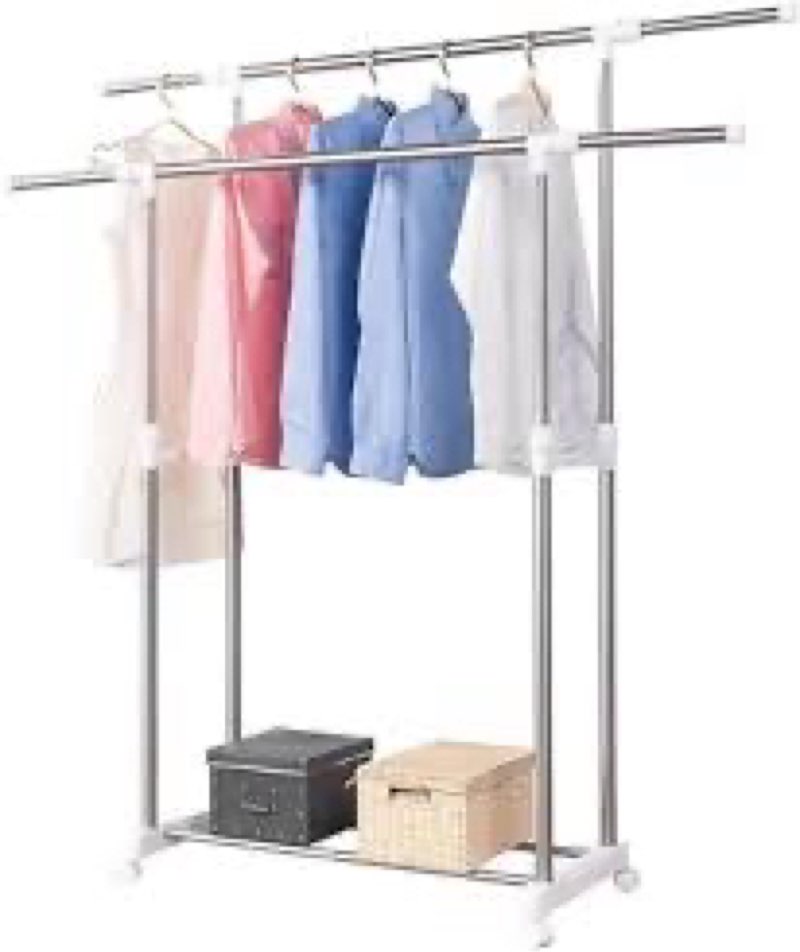 Generic Clothes Rack with Double Rail, 2-Tier Shelving, Metal Construction, Adjustable Hanging Stora