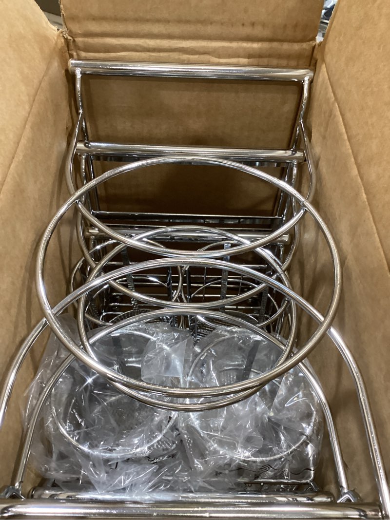 Condition photo showing New/Like New for Sorbus Buffet Caddy — 7-Piece Stackable Set Includes Plate, Napkin, and Silverware Holder, 3-Tier Detachable Tabletop Organizer Ideal for Kitchen, Dining, Entertaining, Parties, Thanksgiving (Silver)
