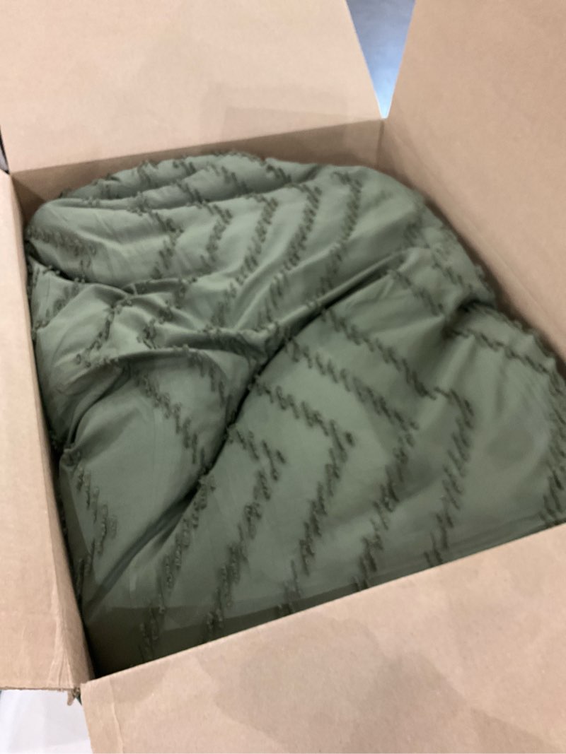 Condition photo showing As Is for Andency Olive Green Comforter Set King Size, Boho Soft Fluffy Warm Lightweight Bedding Comforter Sets for King Bed, 3 Pieces Chevron Tufted Aesthetic Microfiber Lightweight Comforter Set 04 - Olive Green King (104"x90")