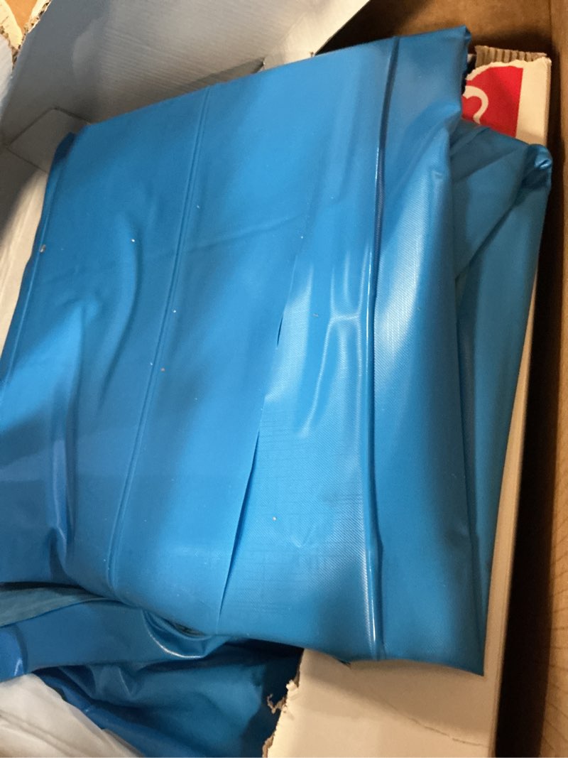 Condition photo showing As Is for qpau blow up inflatable toddler travel bed with sides, toddler air mattress for camping, traveling, hotel, or home use, hand pump included (blue)