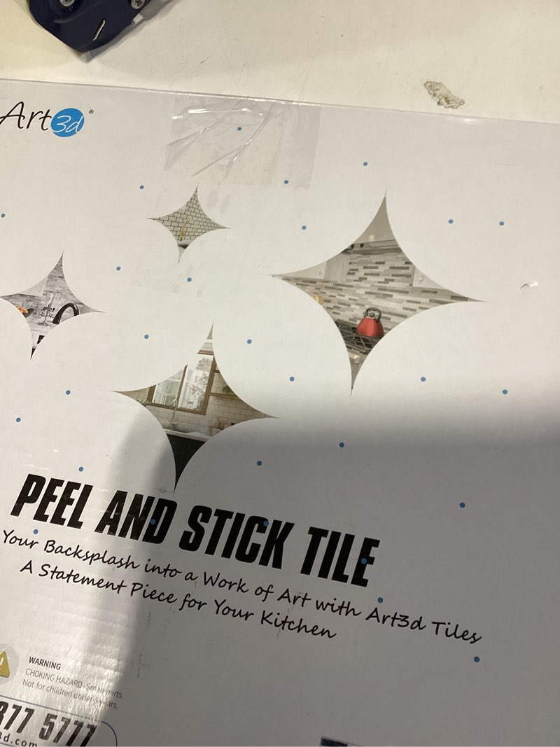 Condition photo showing New/Like New for Art3d 10-Sheet Peel and Stick Kitchen Backsplash Tiles, 12"x12" Self-Adhesive Marble Grey Wall Tiles for Kitchen and Bathroom 12" x 12" (10 Sheets) Gray Marble