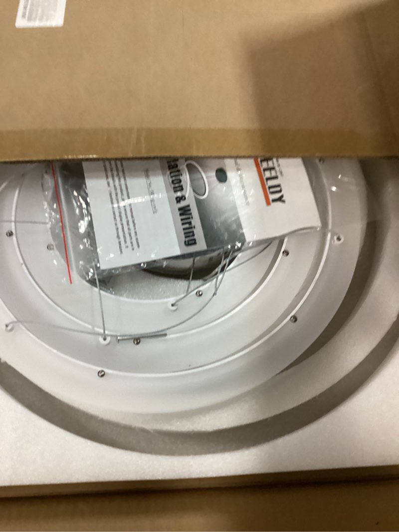 Condition photo showing As Is for 2-Ring Modern Silver LED Chandelier Dimmable Pendant Light with Remote Control Flush Mount High Ceiling Circle Light Fixture for Dining Bed Living Room Foyer 3000K-6500K Silver 2Ring-19.7