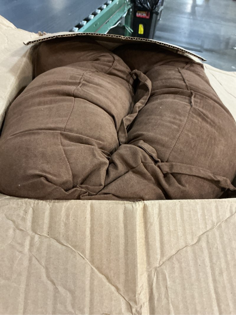 Condition photo showing As Is for blazing needles solid microsuede swivel rocker chair cushion, 48" x 24", chocolate chocolate 1