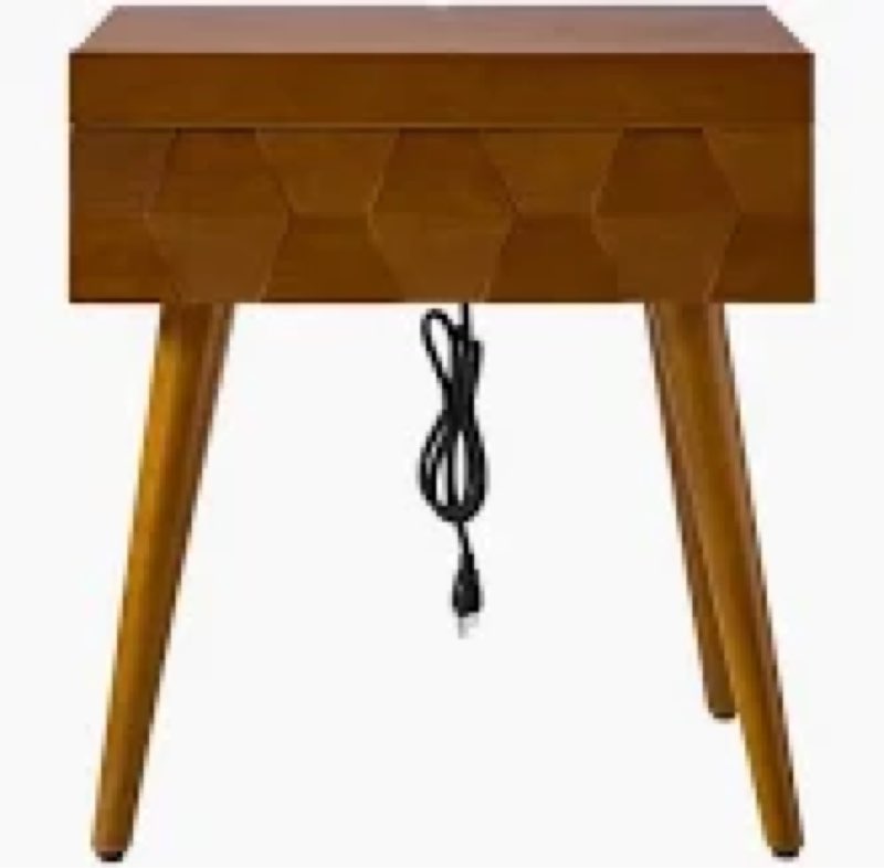 sara mid-century modern nightstand with pull-out shelf and built-in charging station