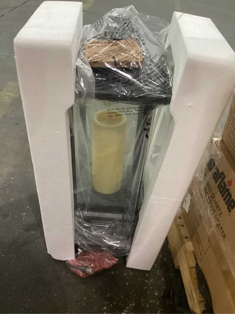 Condition photo showing New/Like New for not tested 1,500-watt electric lantern infrared quartz space heater with remote control in gun metal gray