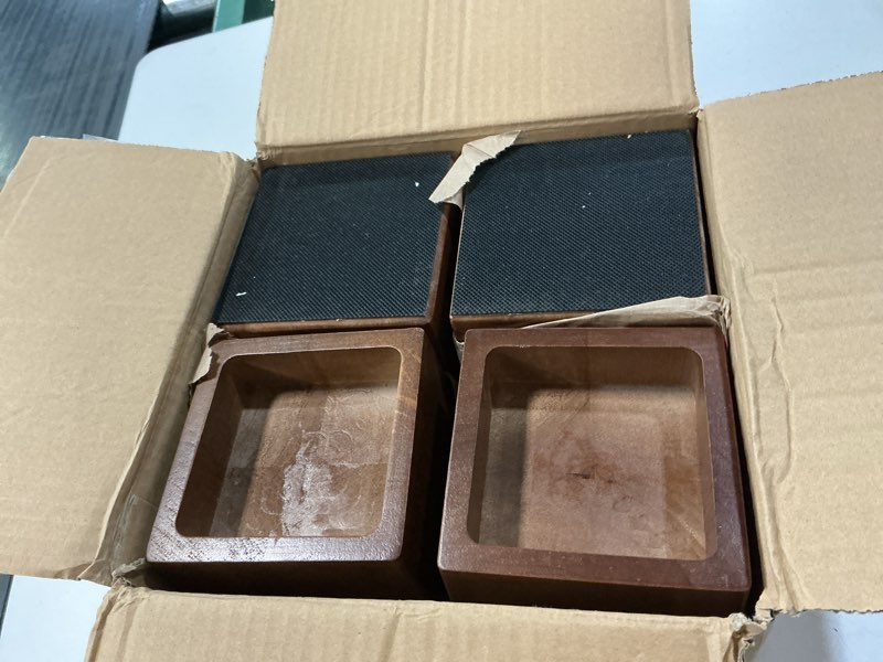 Condition photo showing Good Condition for easypag bed risers 4 inch heavy duty, elevate height 3 inch, wood furniture risers for couch table desk, support 2200 lbs, 1-inch deep anti-fall edge bed lifts with non-slip pads, 4 pack, retro brown 4 inch-elevate height 3 inch retro brown