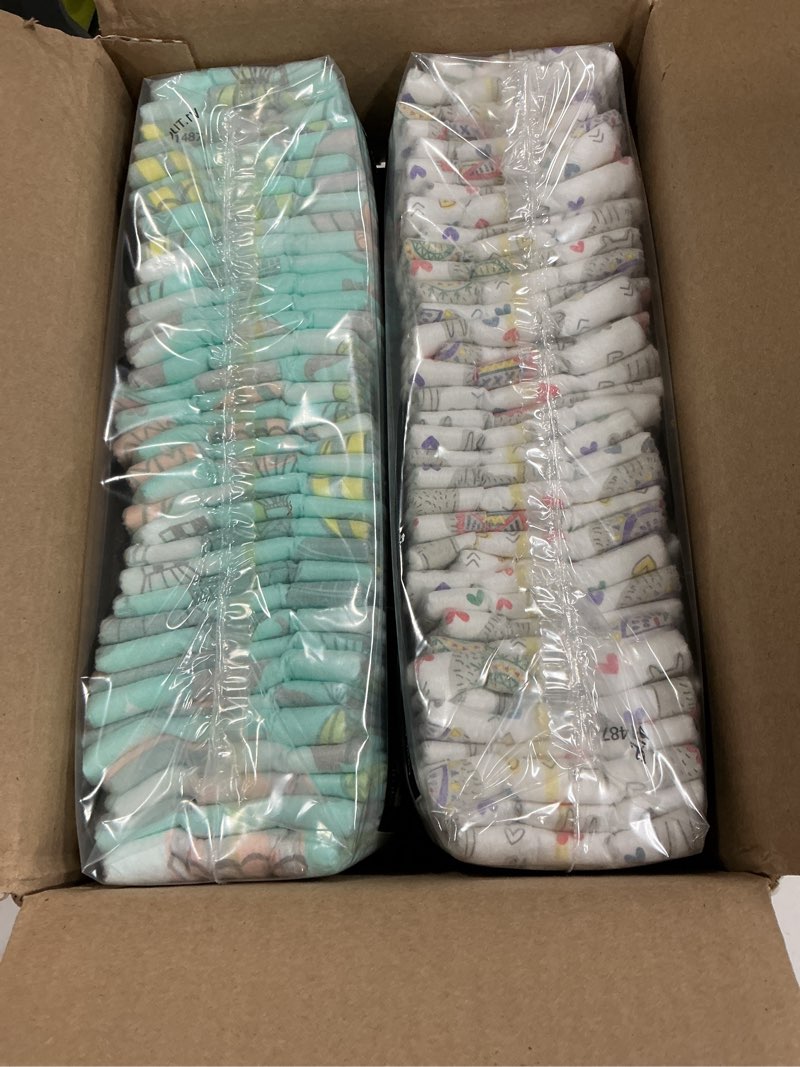 Condition photo showing New/Like New for ((size newborn ))the honest company comfort dry disposable diapers for sensitive skin, hypoallergenic, above it all + all the alpacas, club box 72 count newborn (72 count) above it all + all the alpacas