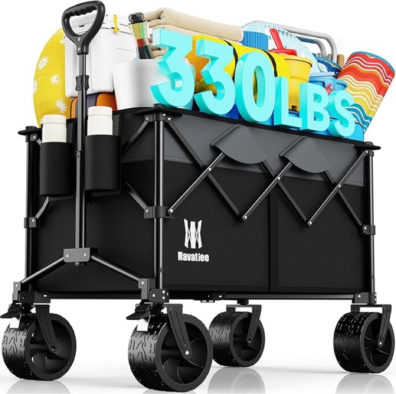 Navatiee 165L Collapsible Folding Wagon, Large Foldable Wagon with Silent All-Terrain Wheels, 330Lbs