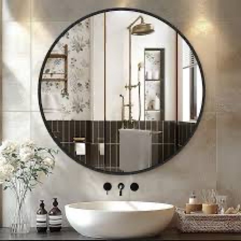 Round Bathroom Mirror for Wall, 22 inch Circle Bathroom Mirrors for Over Sink, Modern Circular Metal