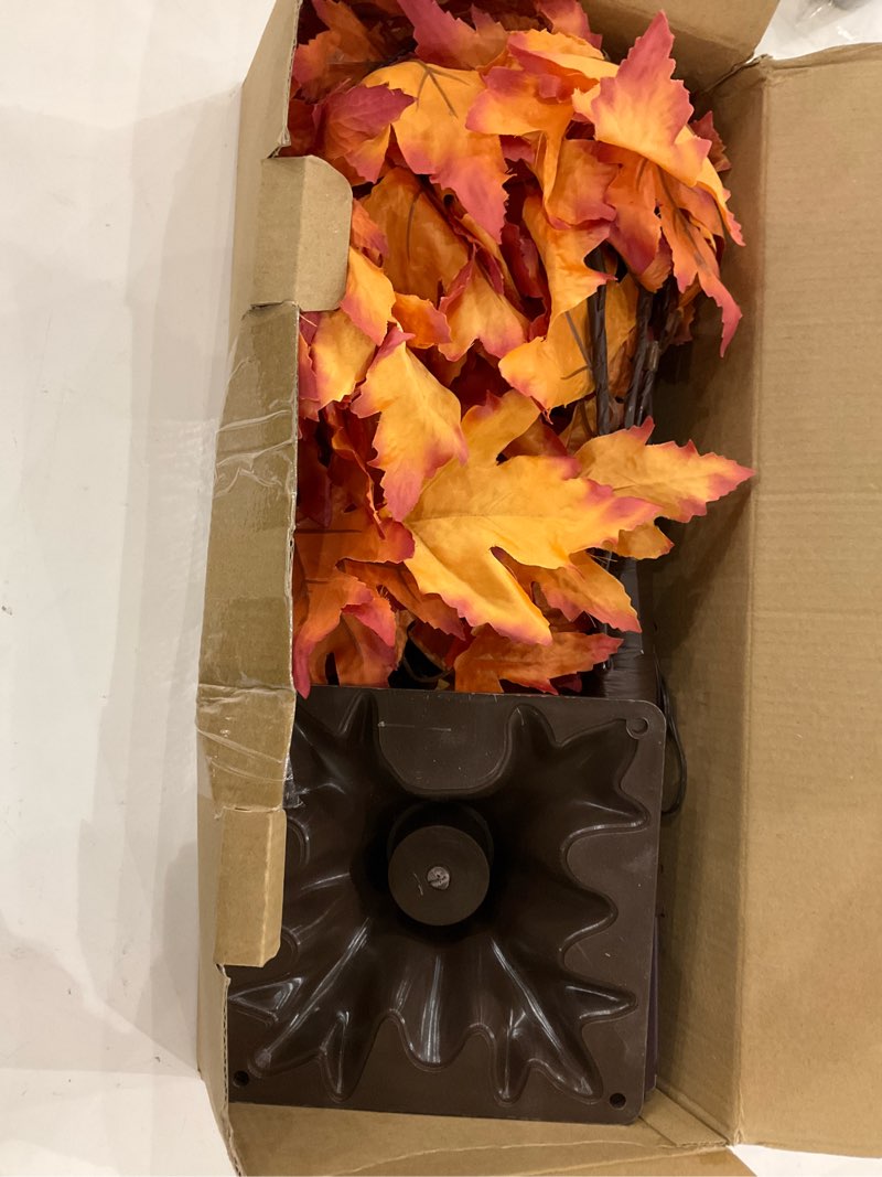 Condition photo showing New/Like New for 2 Pack 4FT Artificial Lighted Maple Tree, Thanksgiving Decorations for Home with Timer, 100 LED Prelit Fall Decor Maple Tree with Warm White Light for Indoor Outdoor Harvest Thanksgiving Day, Orange