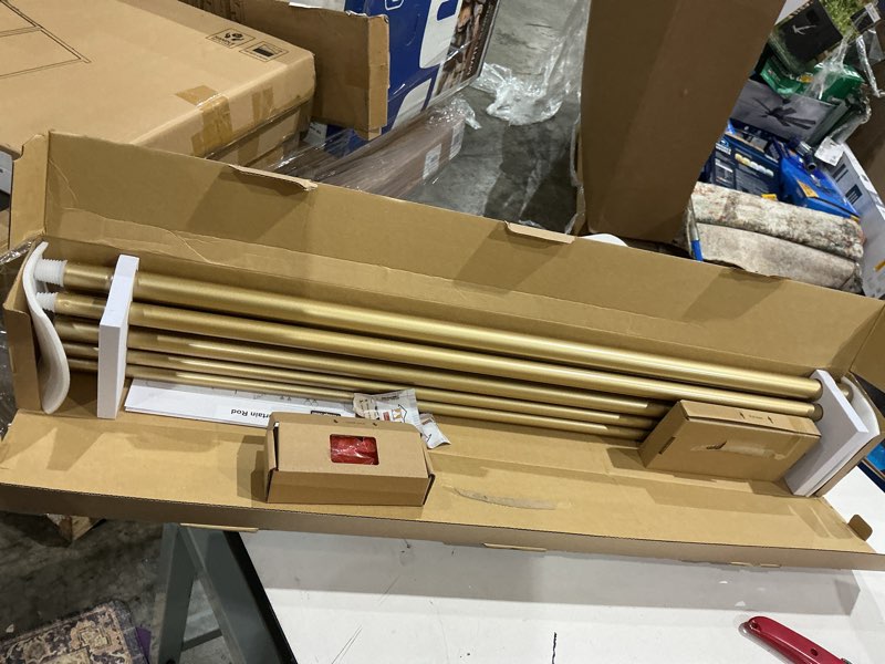 Condition photo showing Good Condition for kamanina 1 inch double curtain rods 66 to 120 inches (5.5-10 feet), heavy duty adjustable double curtain rod for windows, gold drapery rods with end caps gold 66-120"