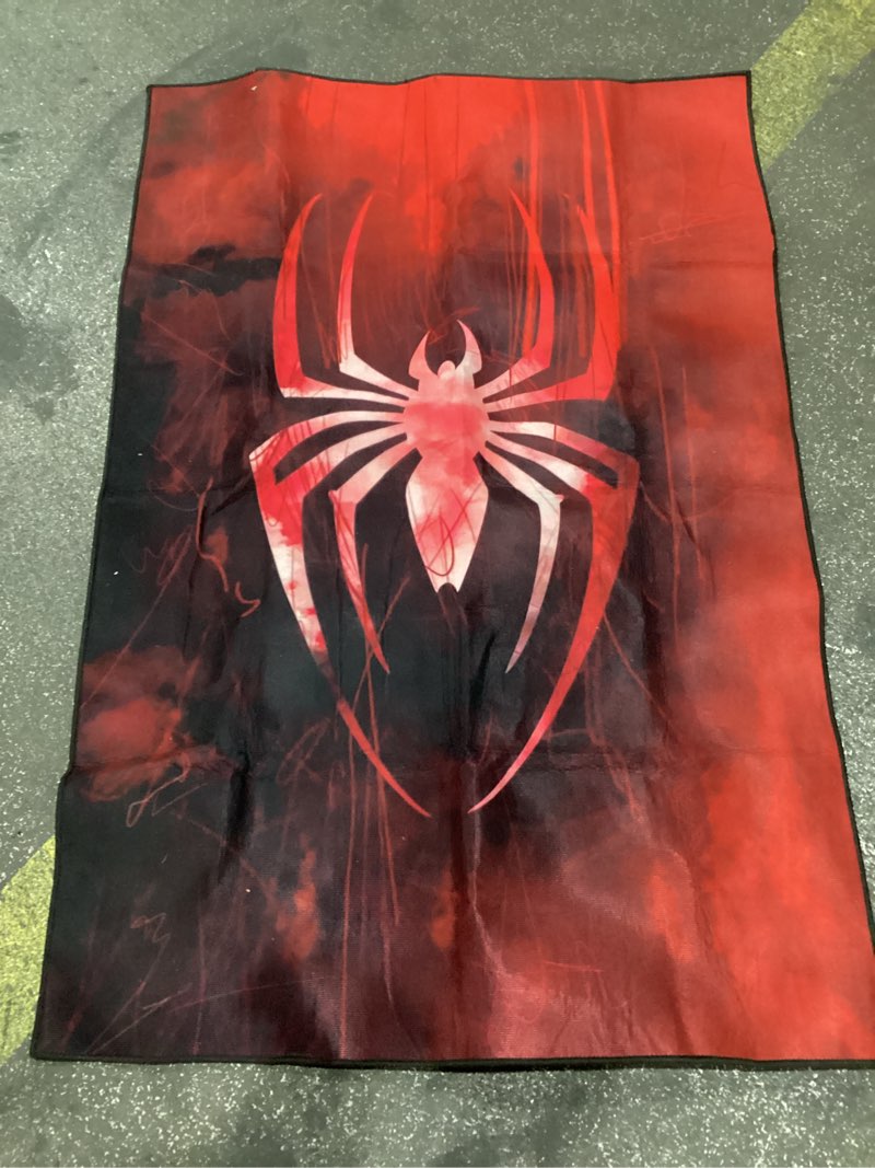 Condition photo showing New/Like New for red spider area rug white spider symbol carpet modern graphic hallway popular rug unique home decor floor mat for kids room living room bedroom playroom rugs 2' x 3' whitespider 2' x 3'