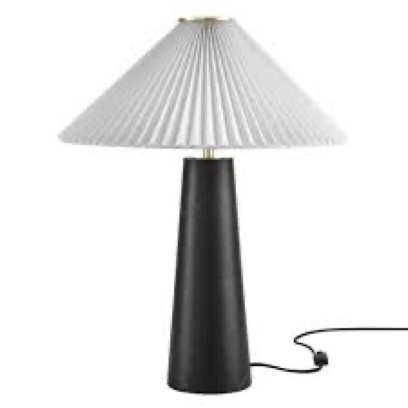 Modway Nera Table Lamp with Marble Pattern in Black – Modern Accent Lamp with Pleated Fabric Shade a