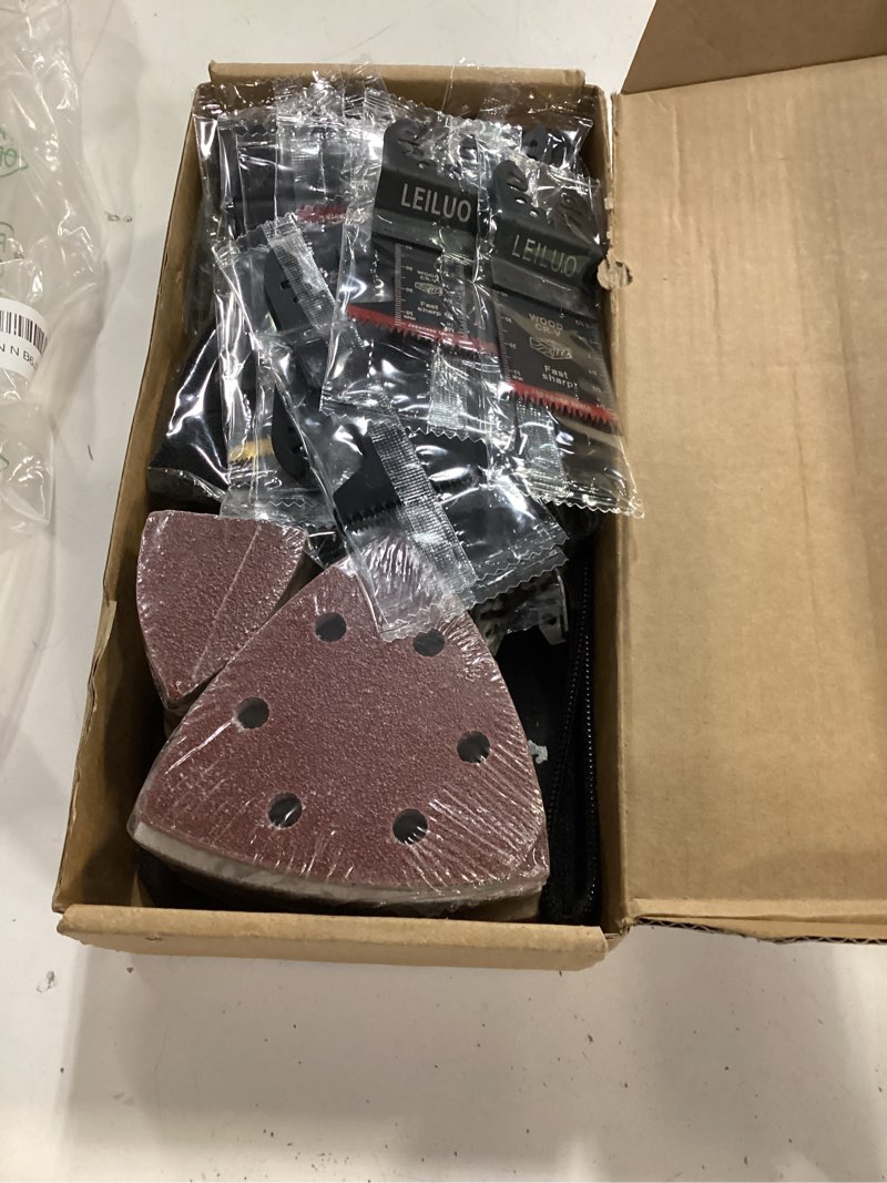 Condition photo showing Good Condition for leiluo 156 pcs multitool blade kits oscillating tool cutting sanding and scraping accessories with storage bag oscillating saw blades compatible with dewalt makita dremel and more 156pcs set