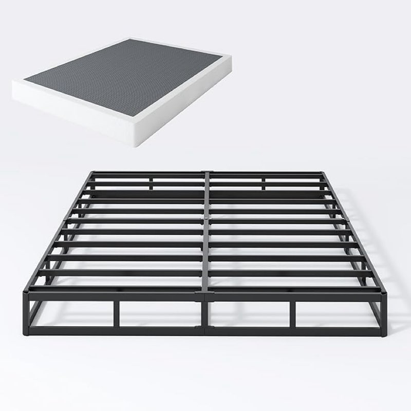 full  7 inch box spring full size bed base, 3000 lbs black heavy duty metal mattress foundation with easy clean fabric cover, noise free,easy assembly