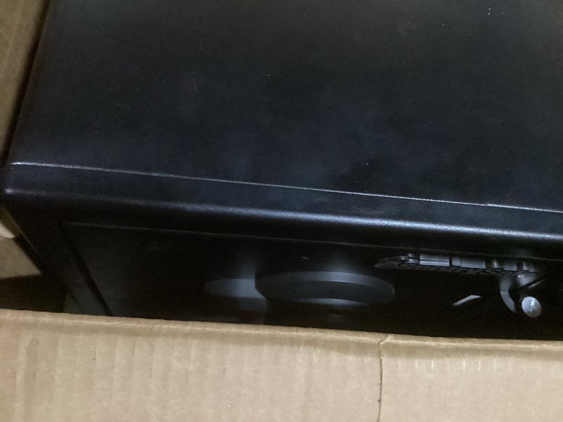 Condition photo showing As Is for sentrysafe fireproof and waterproof home safe with biometric fingerprint lock, keypad, and key lock for securing money, jewelry, documents, 1.23 cubic feet, sfw123btc 1.23 cu.ft. 1-hr. fireproof, biometric safebox