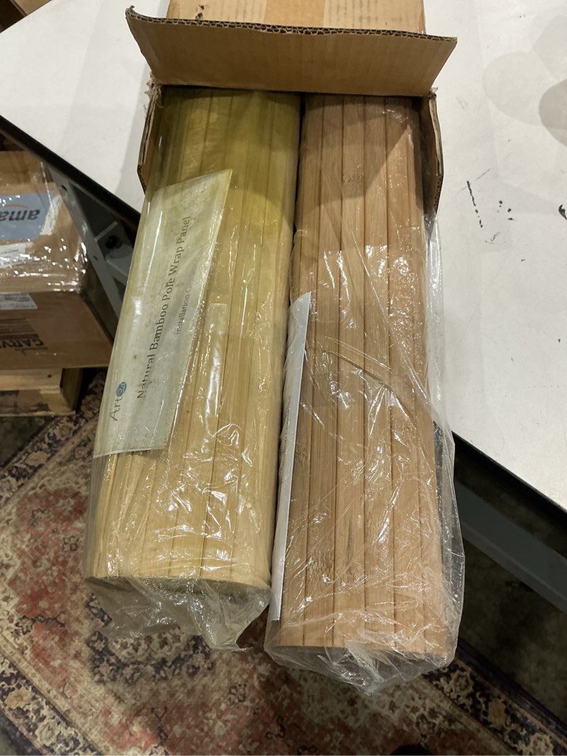 Condition photo showing Good Condition for art3d 48 x 96 inch natural bamboo wall panel for interior wall decor, flexible pole wrap wainscoting wall cladding paneling for living room, bedroom, office, kitchen island, 2-pack, light-carbonized 2-48" x 96" light-carbonized