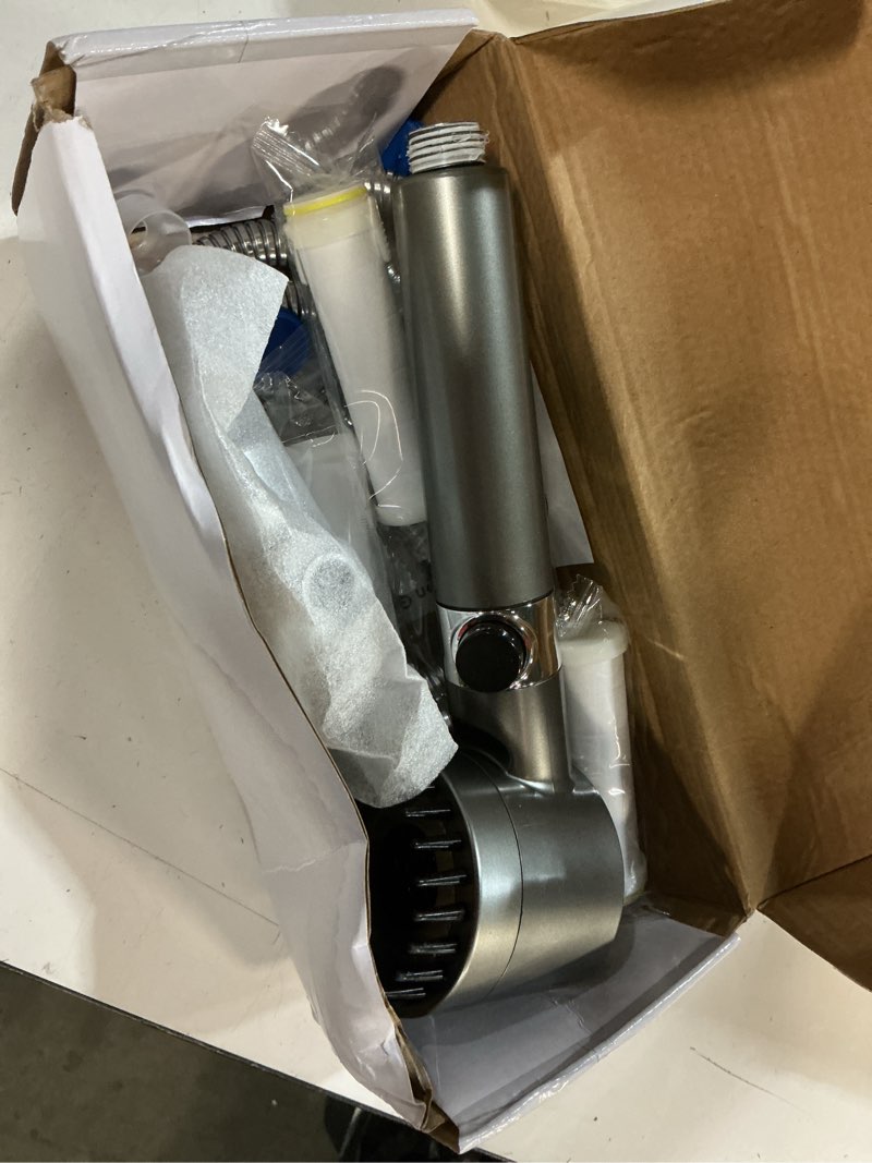 Condition photo showing As Is for drivse showerhead, drivse filtered shower head with handheld, high pressure handheld hydrojet nozzle kit with water filter, fits for men, women, children and pets. (showerhead)