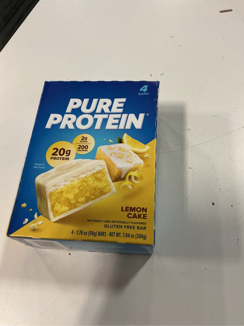 Condition photo showing New/Like New for (bb:10-may-2027)pure protein bars, lemon cake, 20g protein, gluten free, 1.76 oz, 4 ct