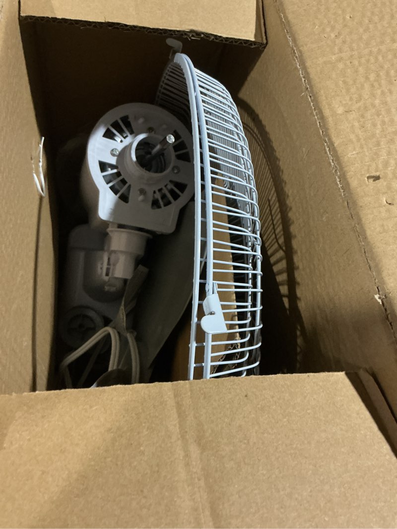 Condition photo showing As Is for Comfort Zone 16-Inch Wall Mount Fan, Oscillating Indoor Fan with 3 Speed Settings, Adjustable 60° Tilt Head, Quiet Motor, Pull-Chain Control, Metal Grille Fan for Home, Office & Greenhouse 16" Standard