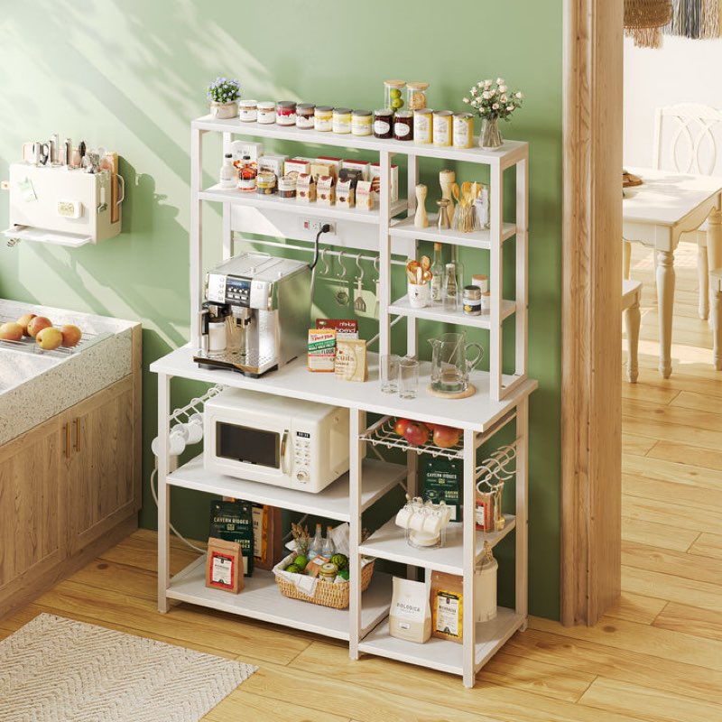 Item similar)))))Bakers Rack with Power Outlets, 6-Tier Microwave Stand, Coffee Bar with 12 S-Shaped Hooks, Kitchen Shelf with Wire Basket, 39.3 x 15.5 x 66.9 Inches, White