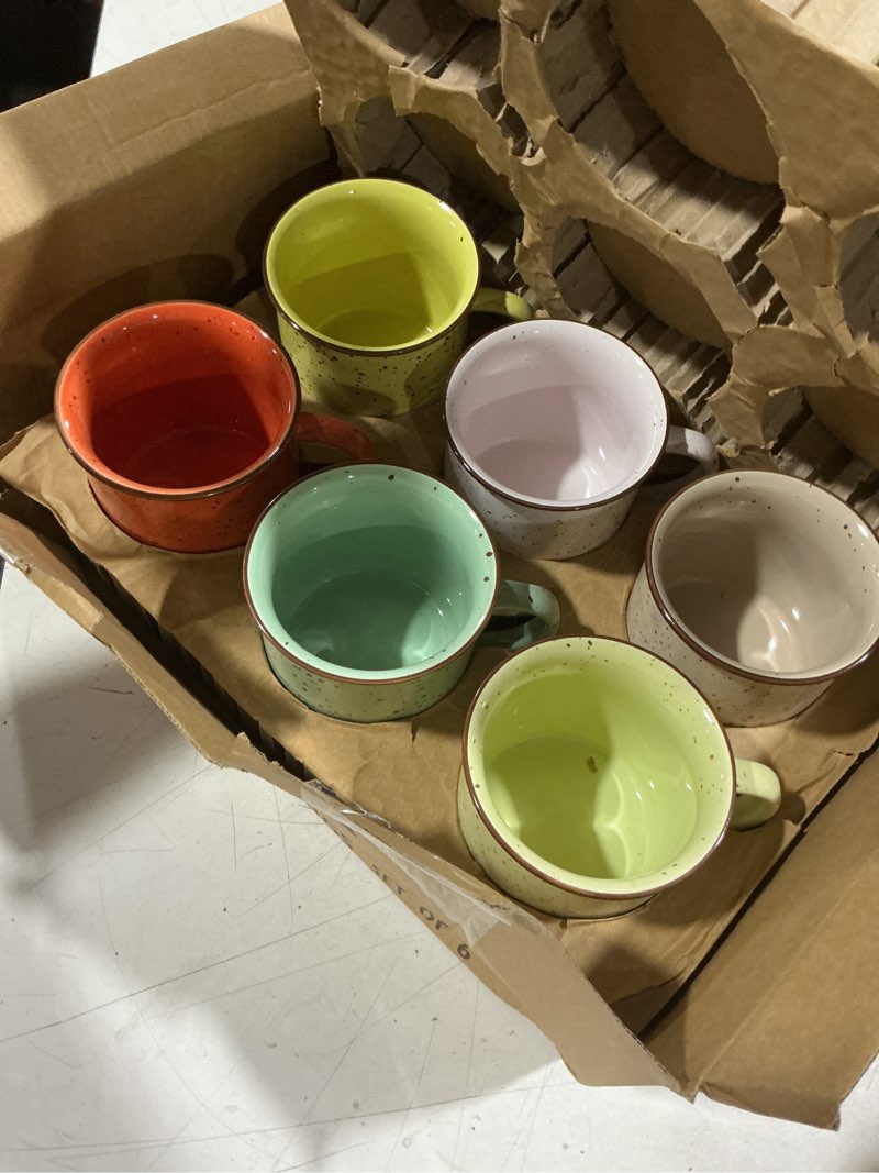 Condition photo showing Good Condition for comfify speckled campfire mugs – set of 6 – 14 oz – multicolor | set of 6; ceramic; 3.62"w x 5.12"h; 14 oz; speckled multicolor; thick walls; campfire diner style; dishwasher safe