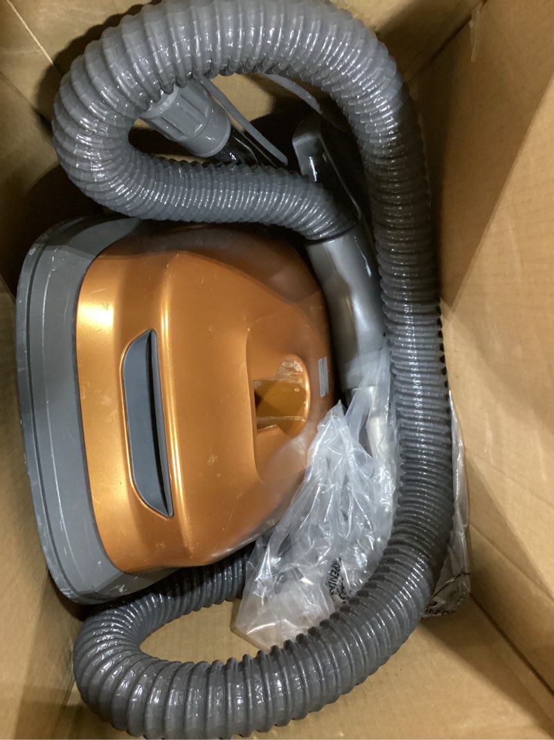 Condition photo showing As Is for kenmore 81214 200 series pet friendly lightweight bagged canister vacuum with hepa  2 motor system  and 3 cleaning tools-orange